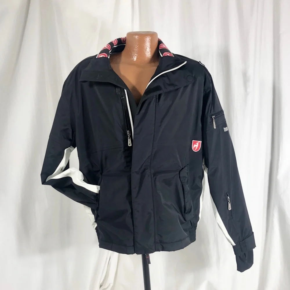 Toni Sailer ski jacket zipper front black mens MEDIUM black white red